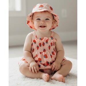 NEW Baby Girls 18-24 Months Strawberry Romper With Hat Set Pink
